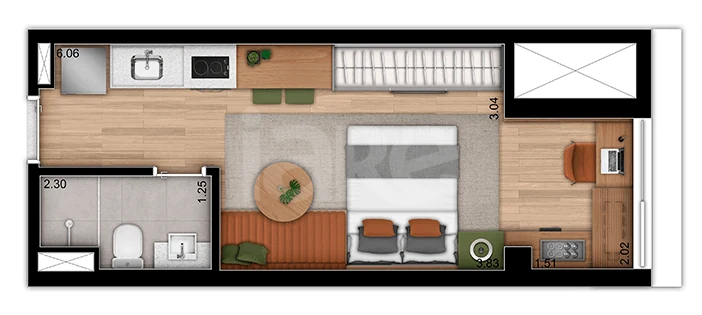 Planta — Studio 25,76 m²