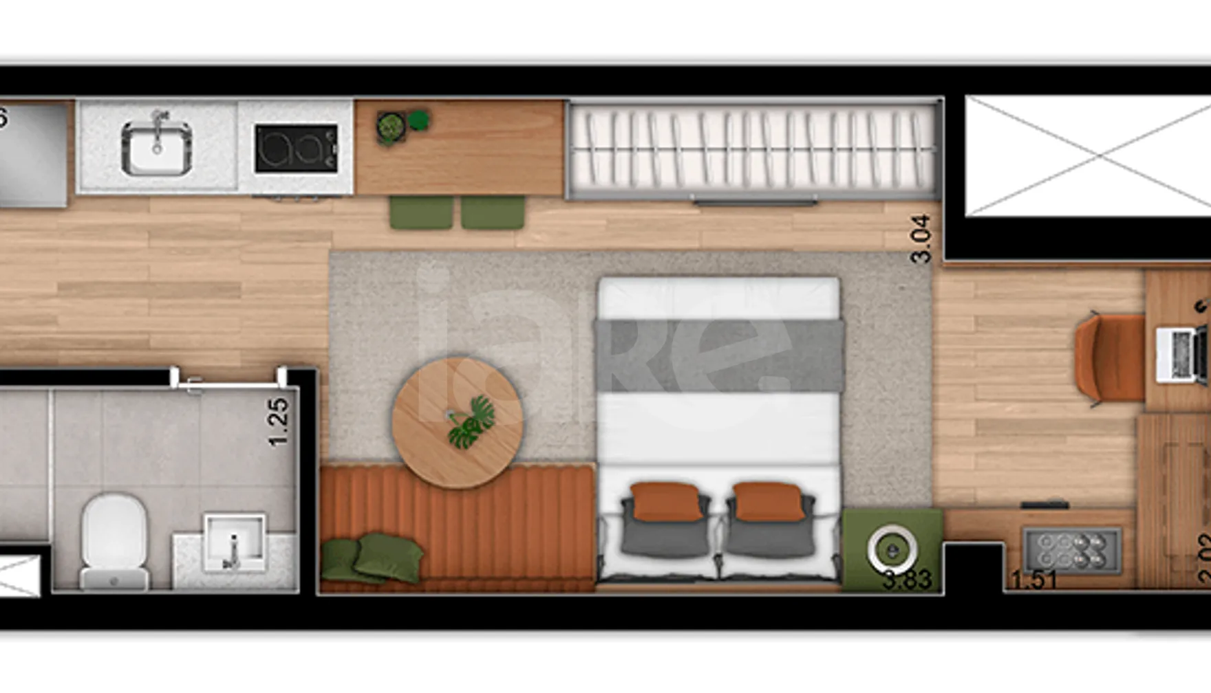 Planta — Studio 25,76 m²