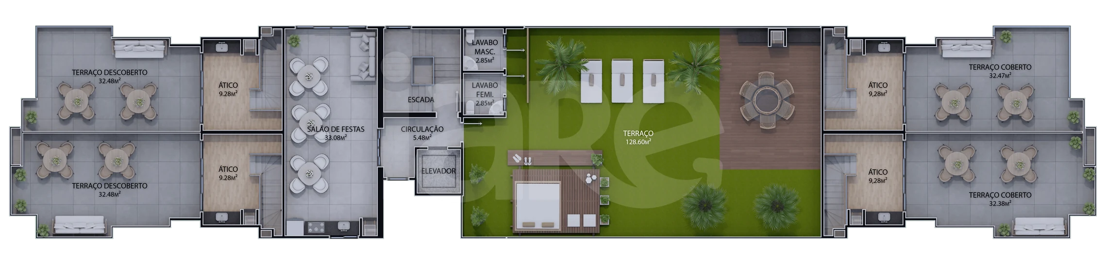 Planta — Atico/Salão/Rooftop
