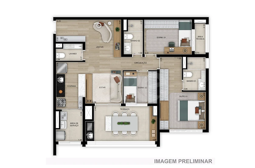 Planta — Apartamento 91,2 m²
