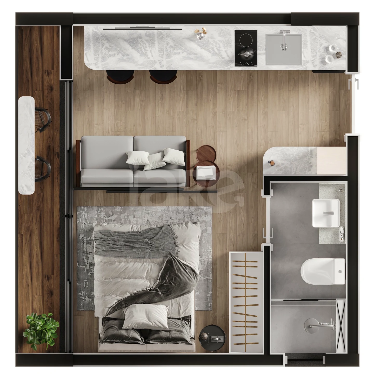 Planta — Studio 24,38 m²