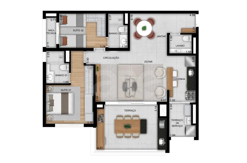 Planta — Apartamento 96,71 m²