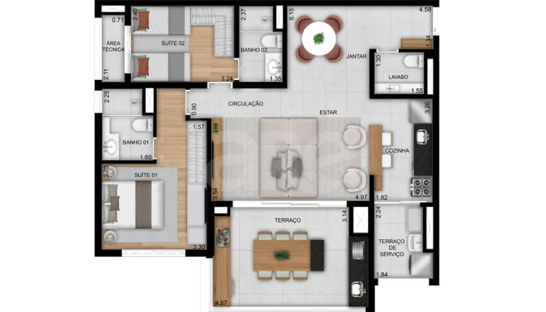 Planta — Apartamento 96,71 m²