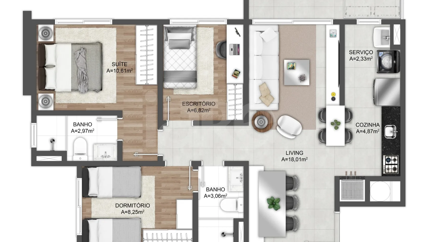 Planta — Apartamento 74,28 m²