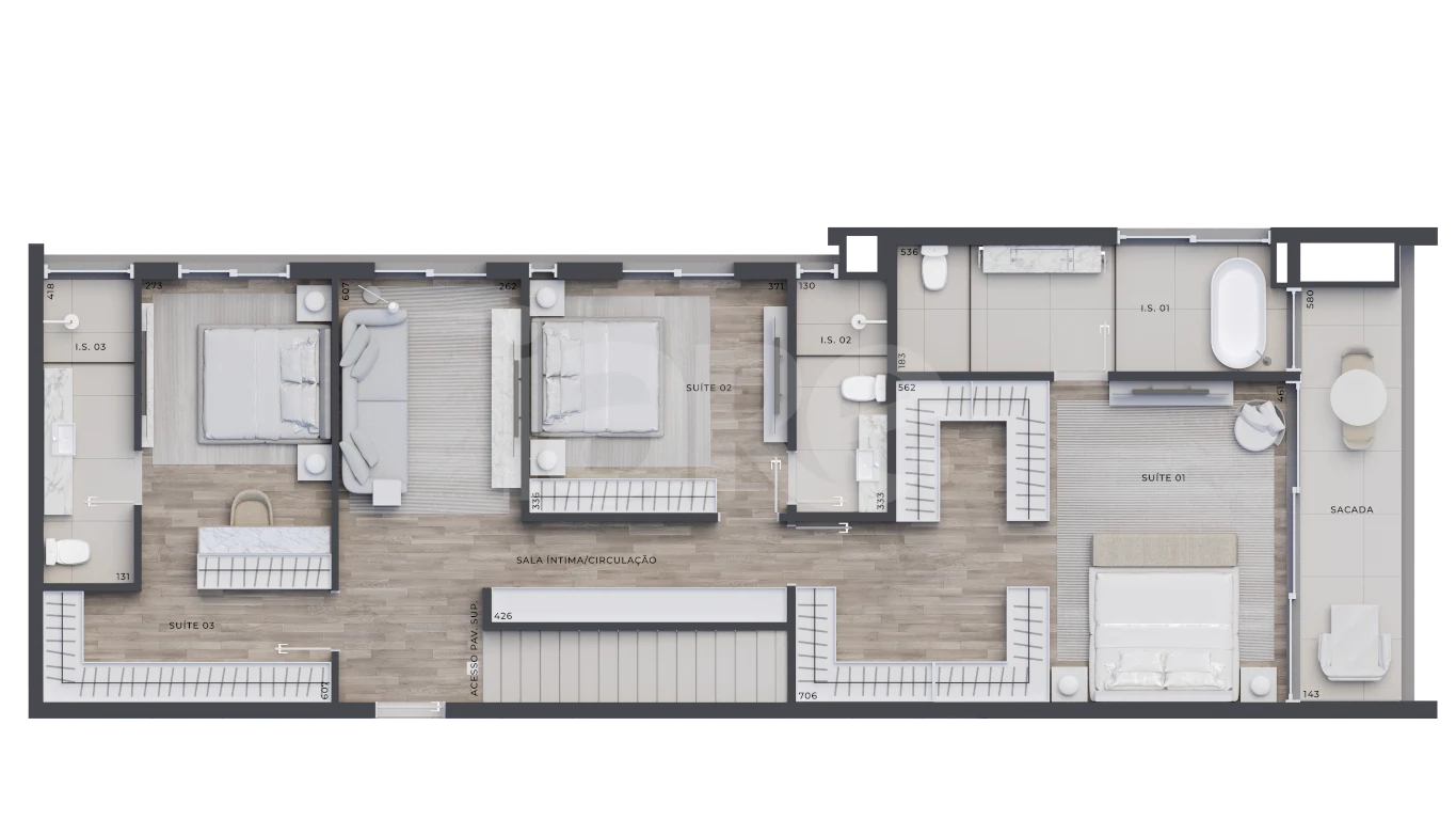 Planta — Cobertura Duplex 267,44 m² · 1º pavimento