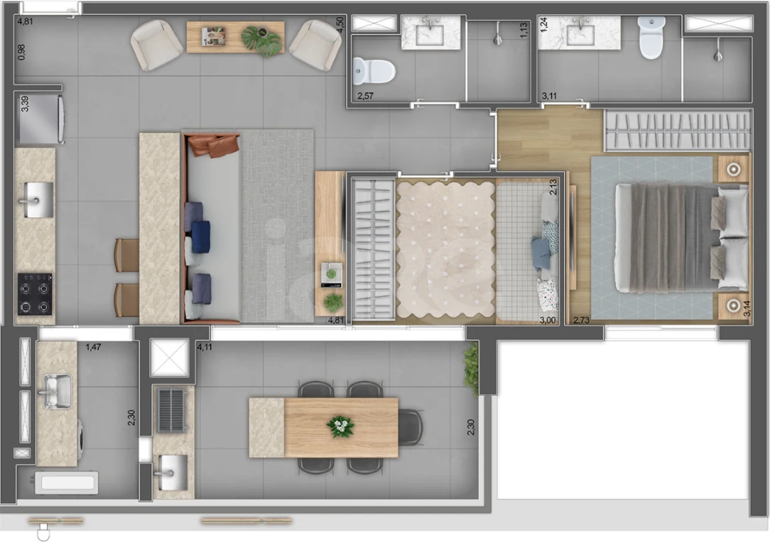 Planta — Apartamento 71,19 m²