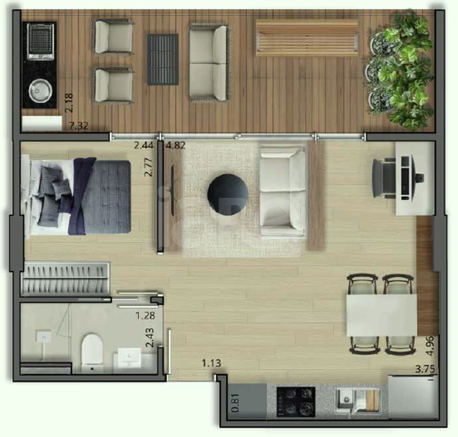Planta — Apartamento 38,7 m²