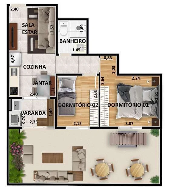 Planta — Garden 61,87 m²
