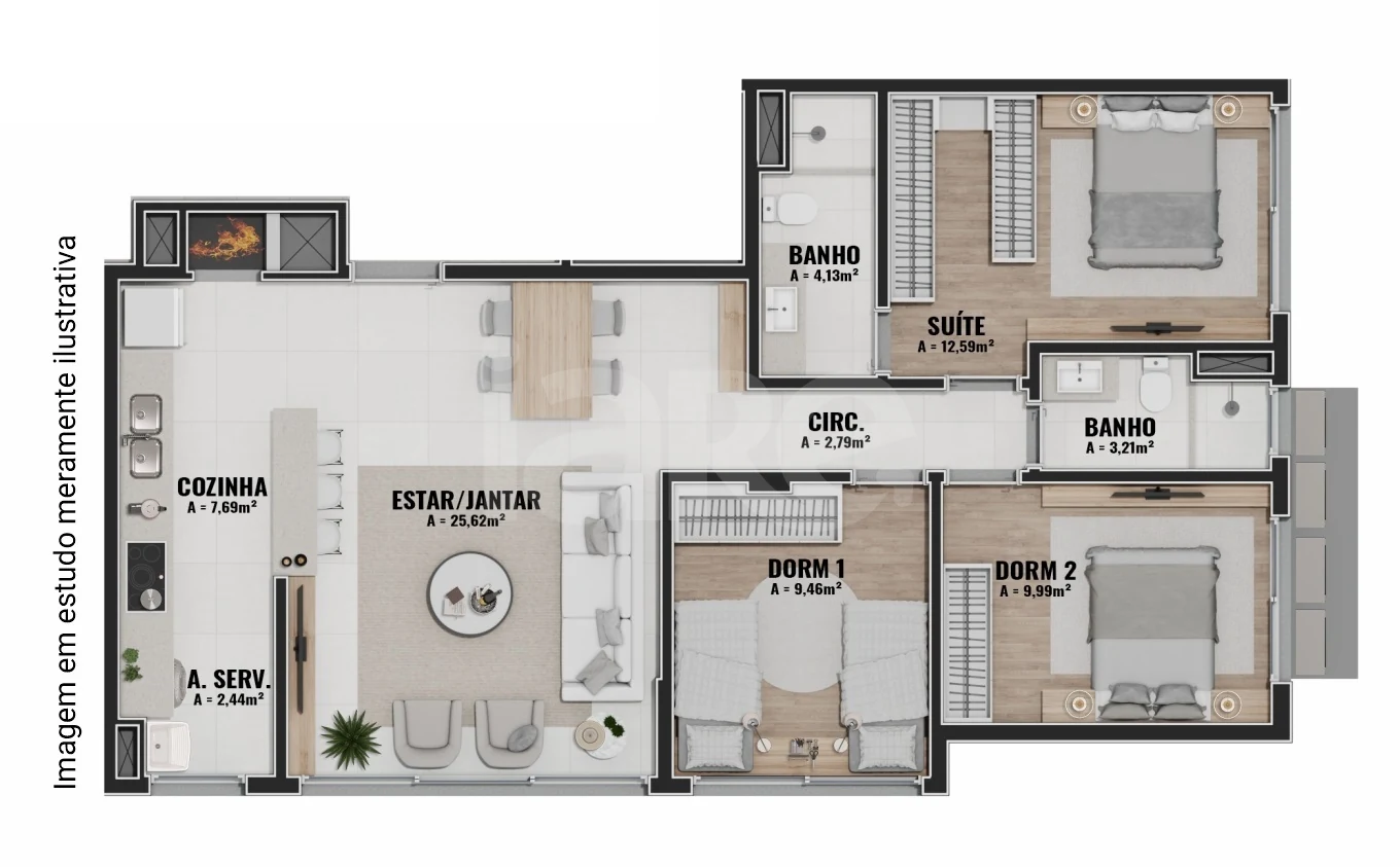 Planta — Apartamento 95,13 m²