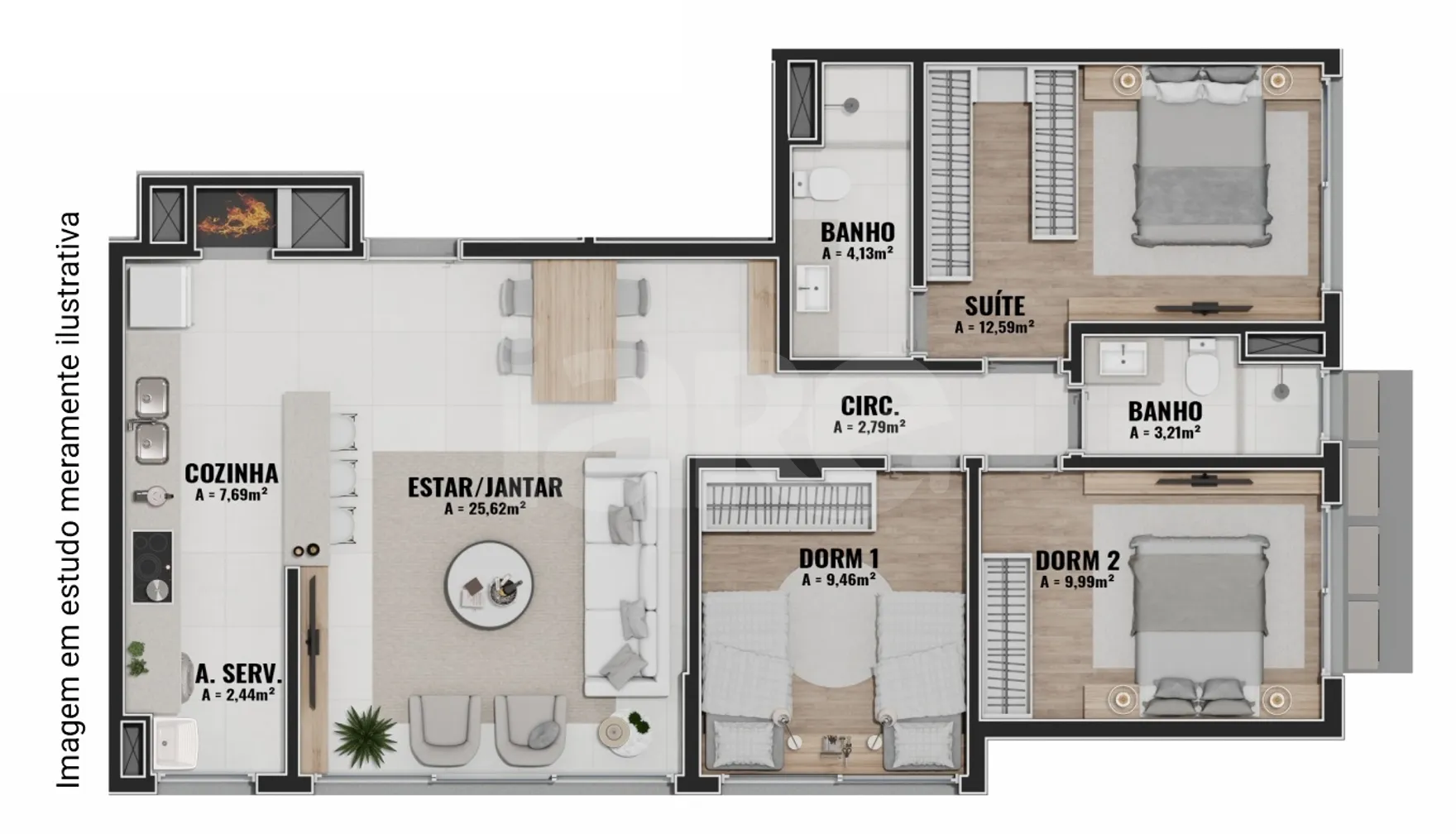 Planta — Apartamento 95,13 m²
