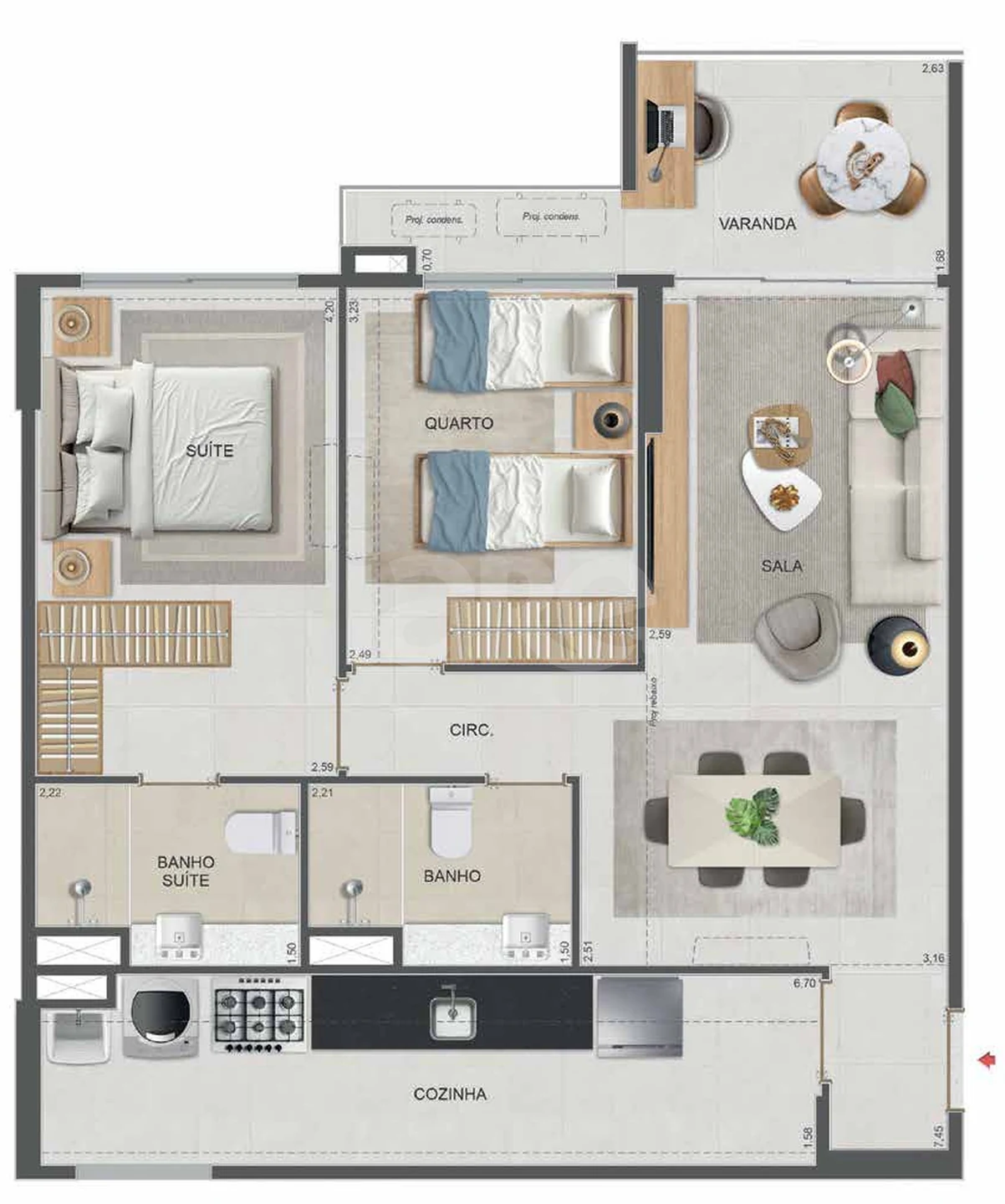 Planta — Apartamento 71,94 m² · 1º pavimento