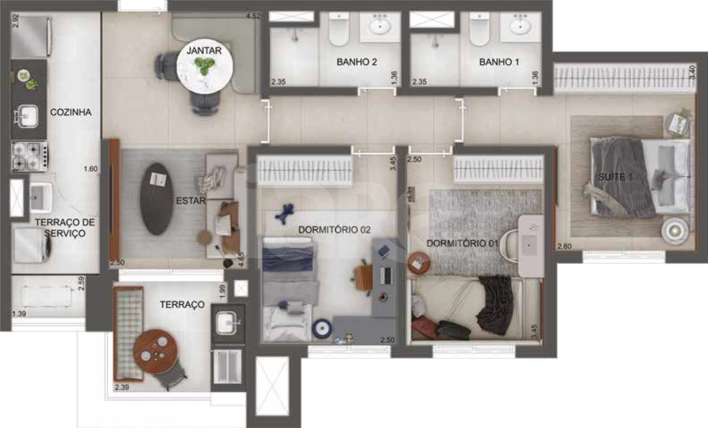 Planta — Apartamento 77,48 m²