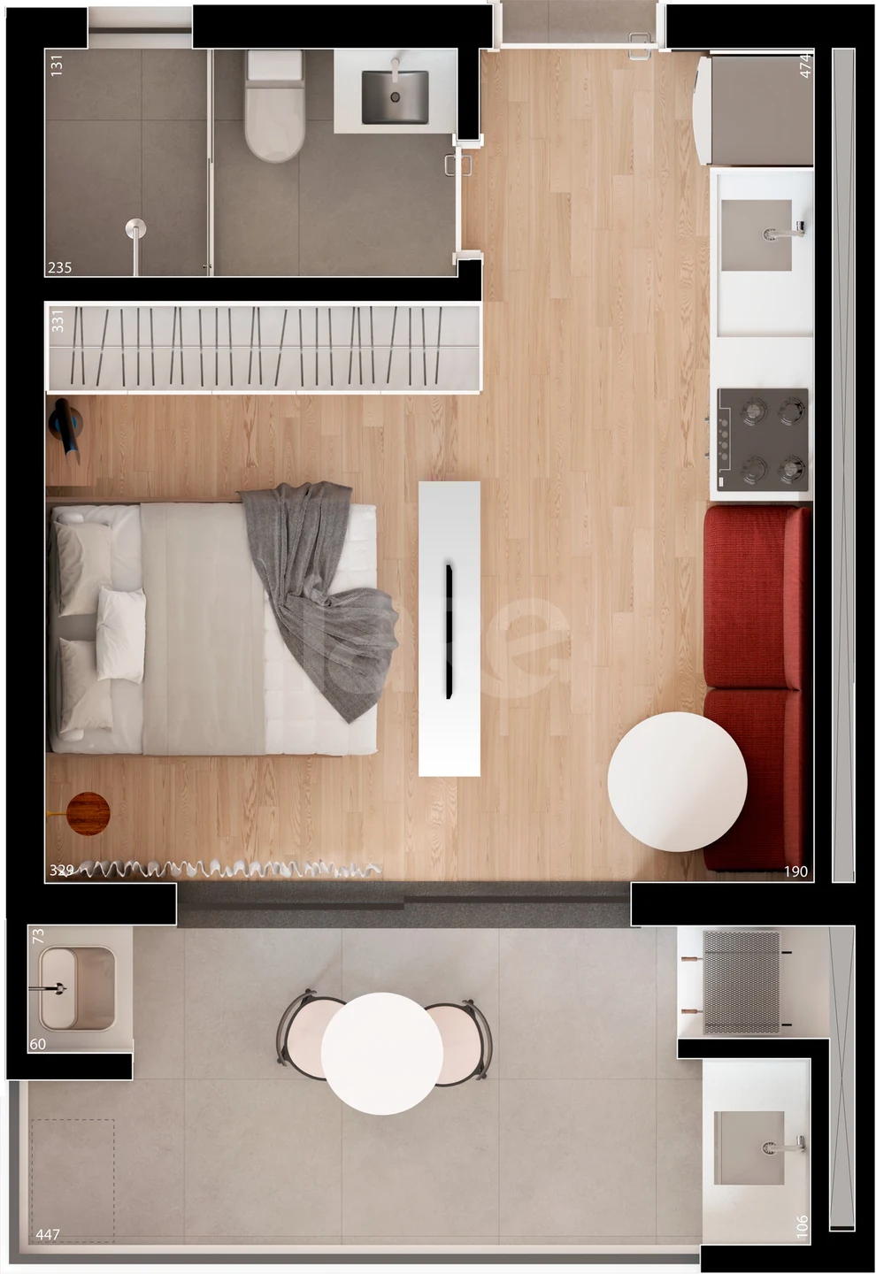 Planta — Studio 33,63 m²