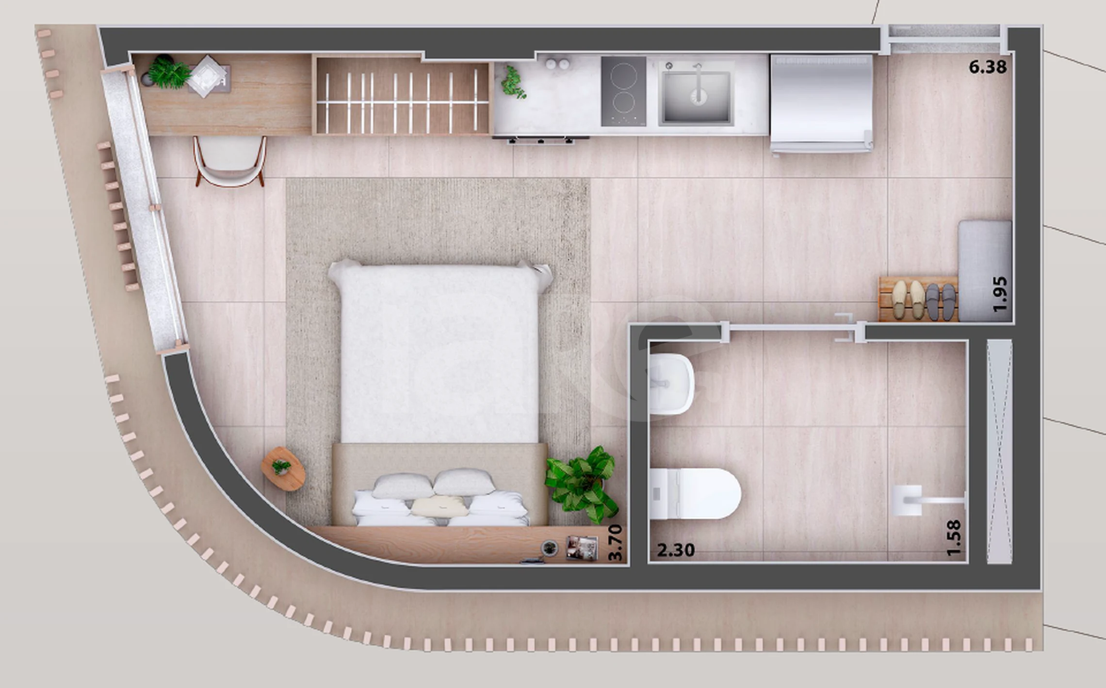 Planta — Studio 27,72 m²