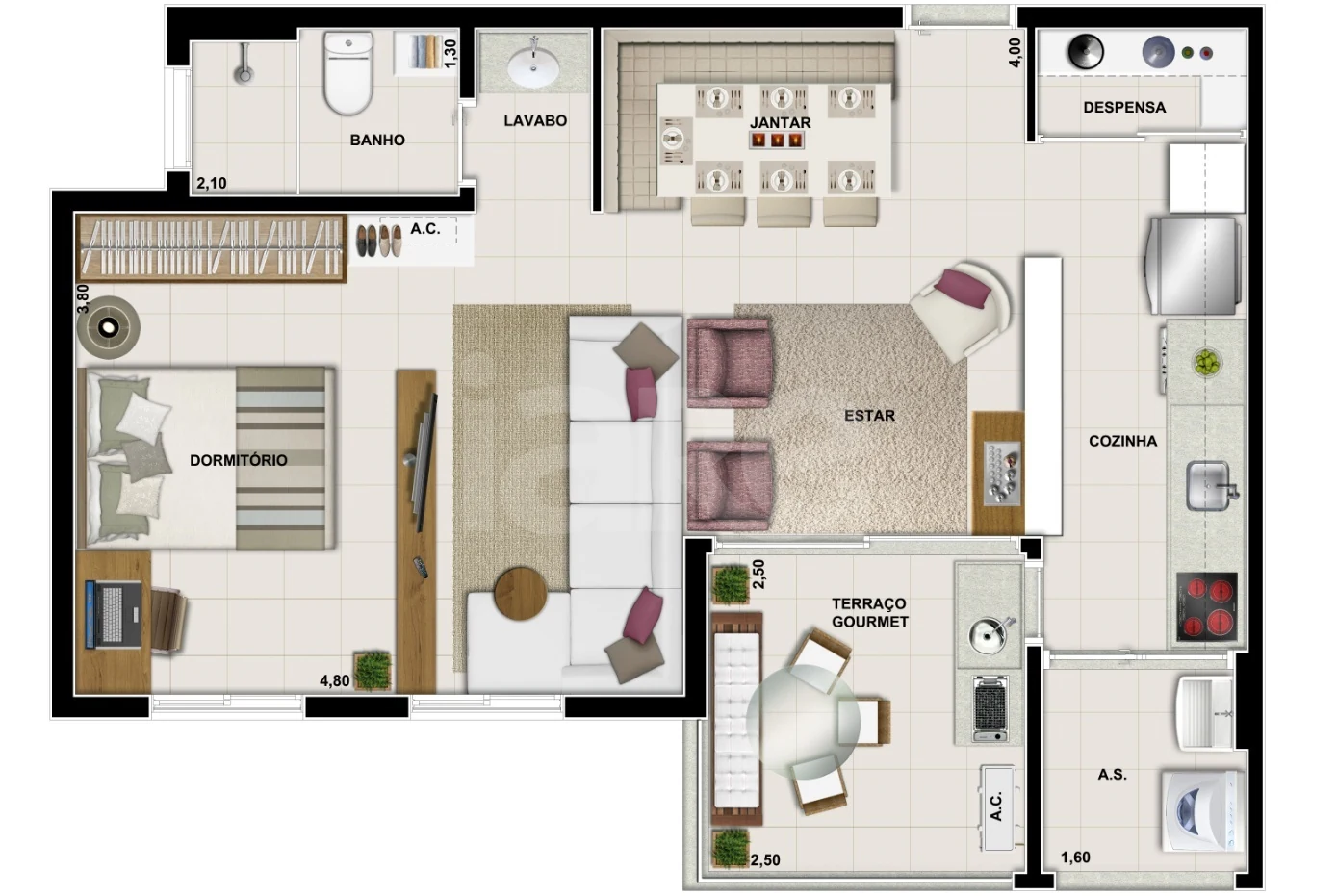 Planta — Apartamento 58,11 m²