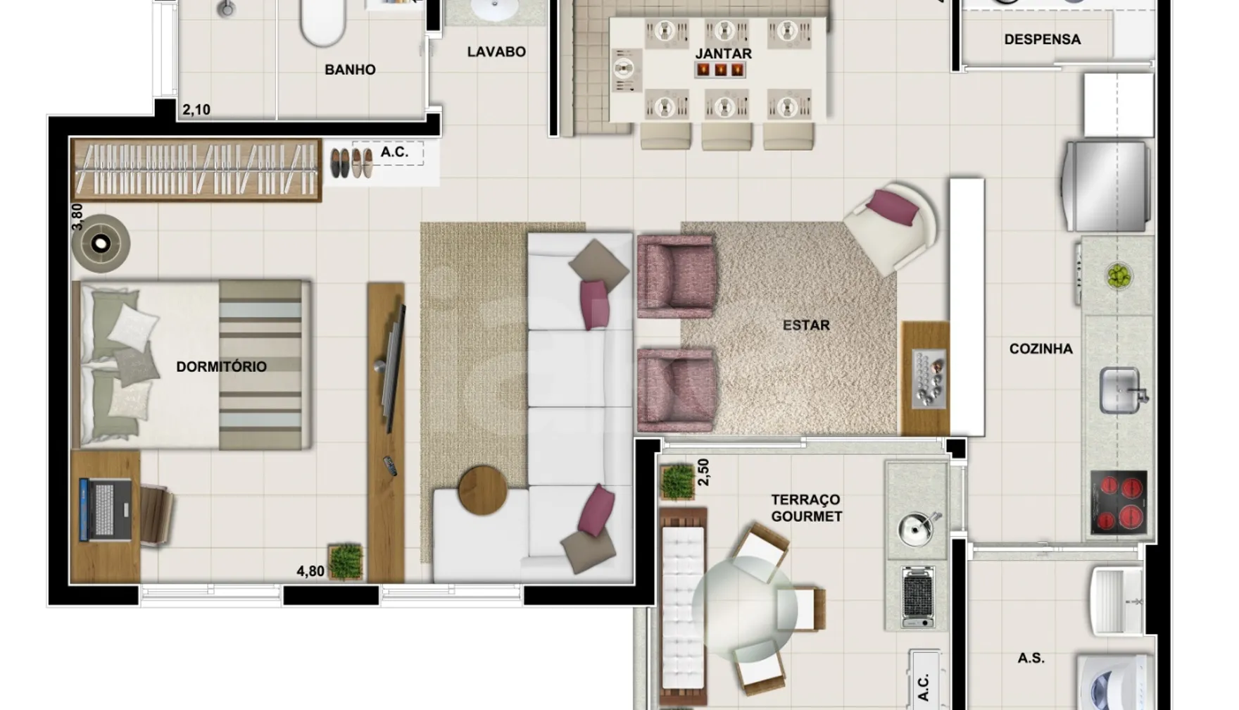 Planta — Apartamento 58,11 m²