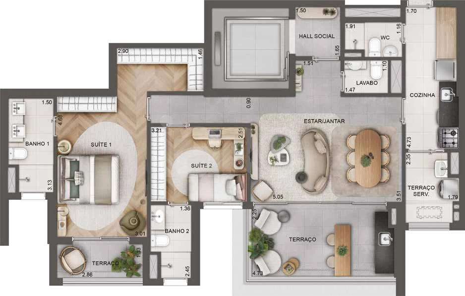 Planta — Apartamento 108,5 m²