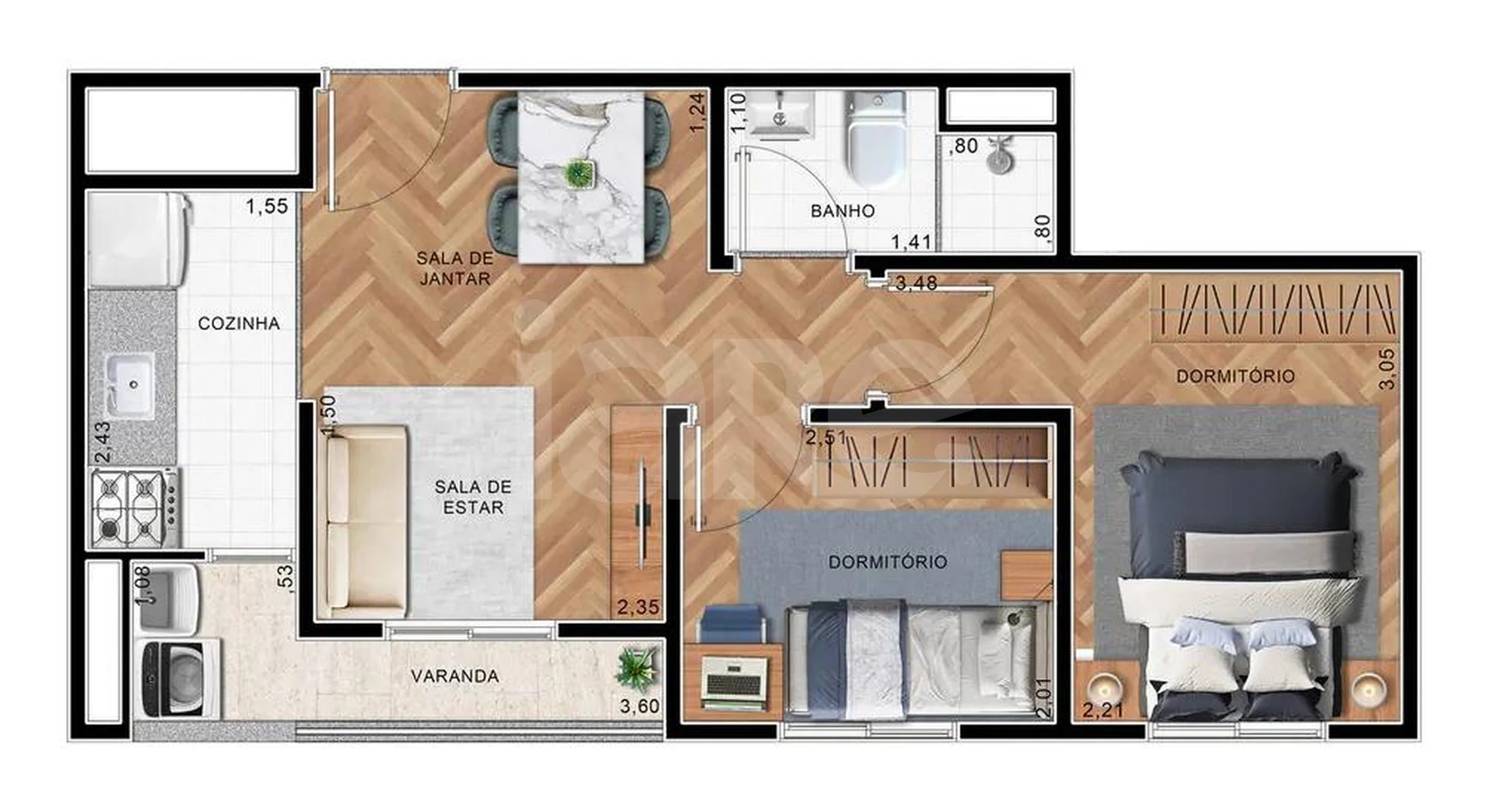 Planta — Apartamento 46,33 m²