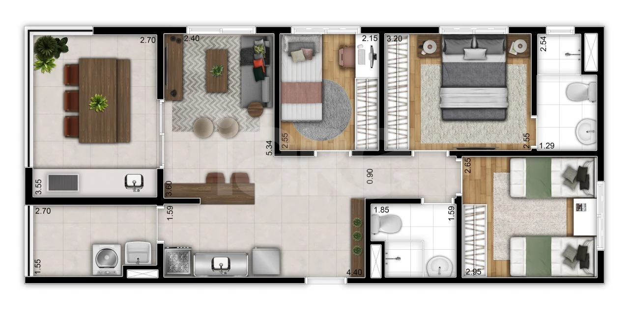 Planta — Apartamento 71,21 m²