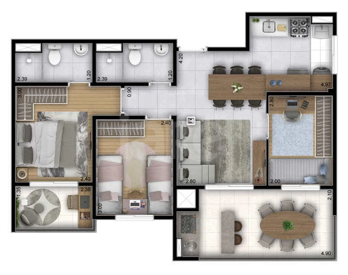 Planta — Apartamento 66,93 m²
