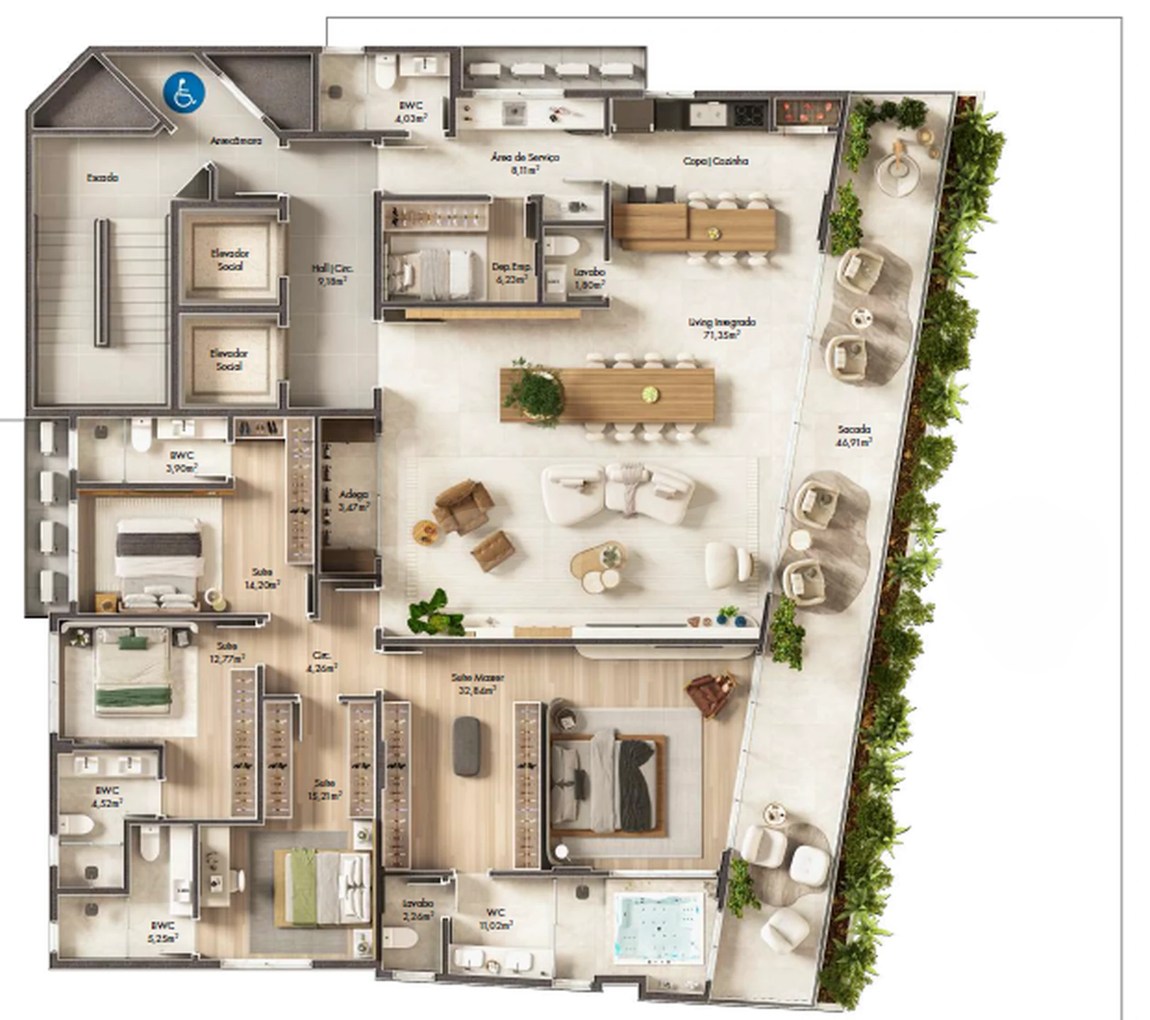Planta — Apartamento 284 m² · 1º pavimento