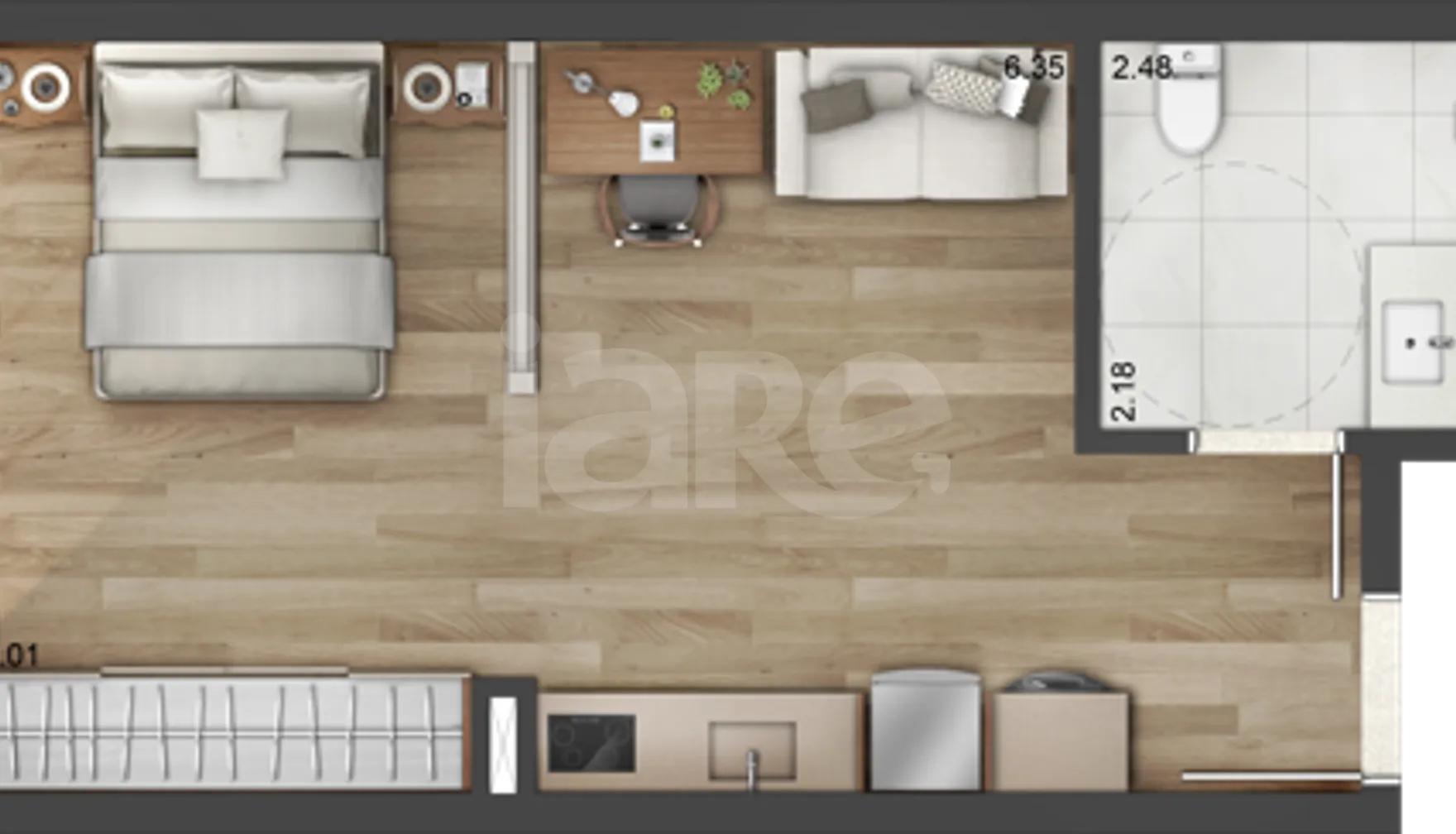 Planta — Studio 37,08 m²