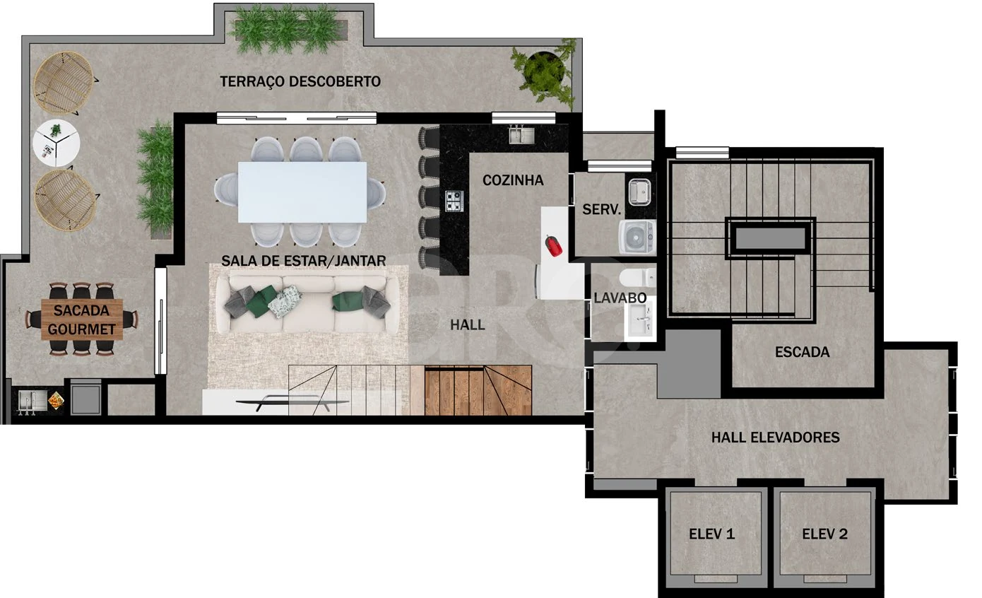 Planta — Cobertura Duplex 148,71 m² · 1º pavimento