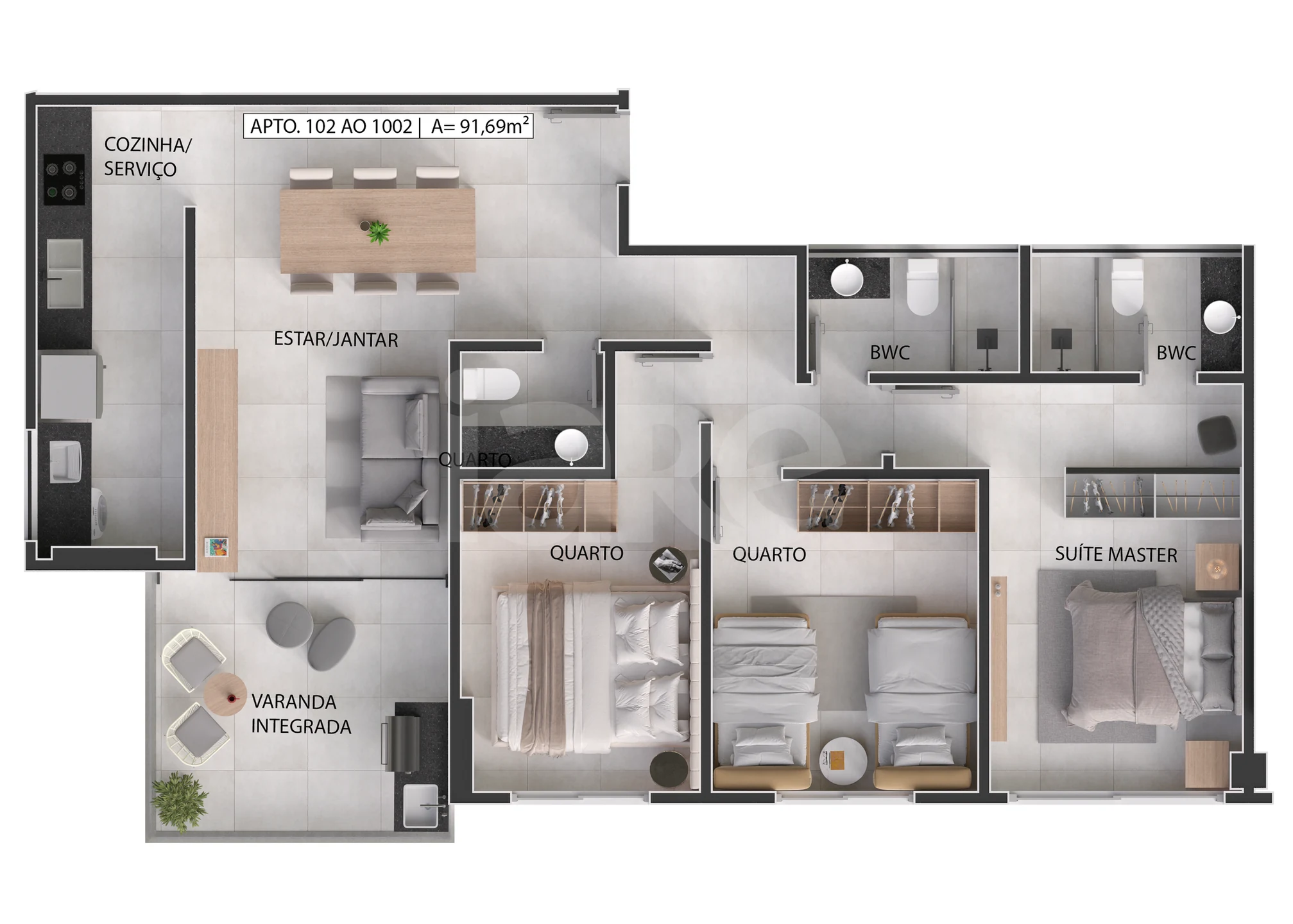 Planta — Apartamento 91,69 m²
