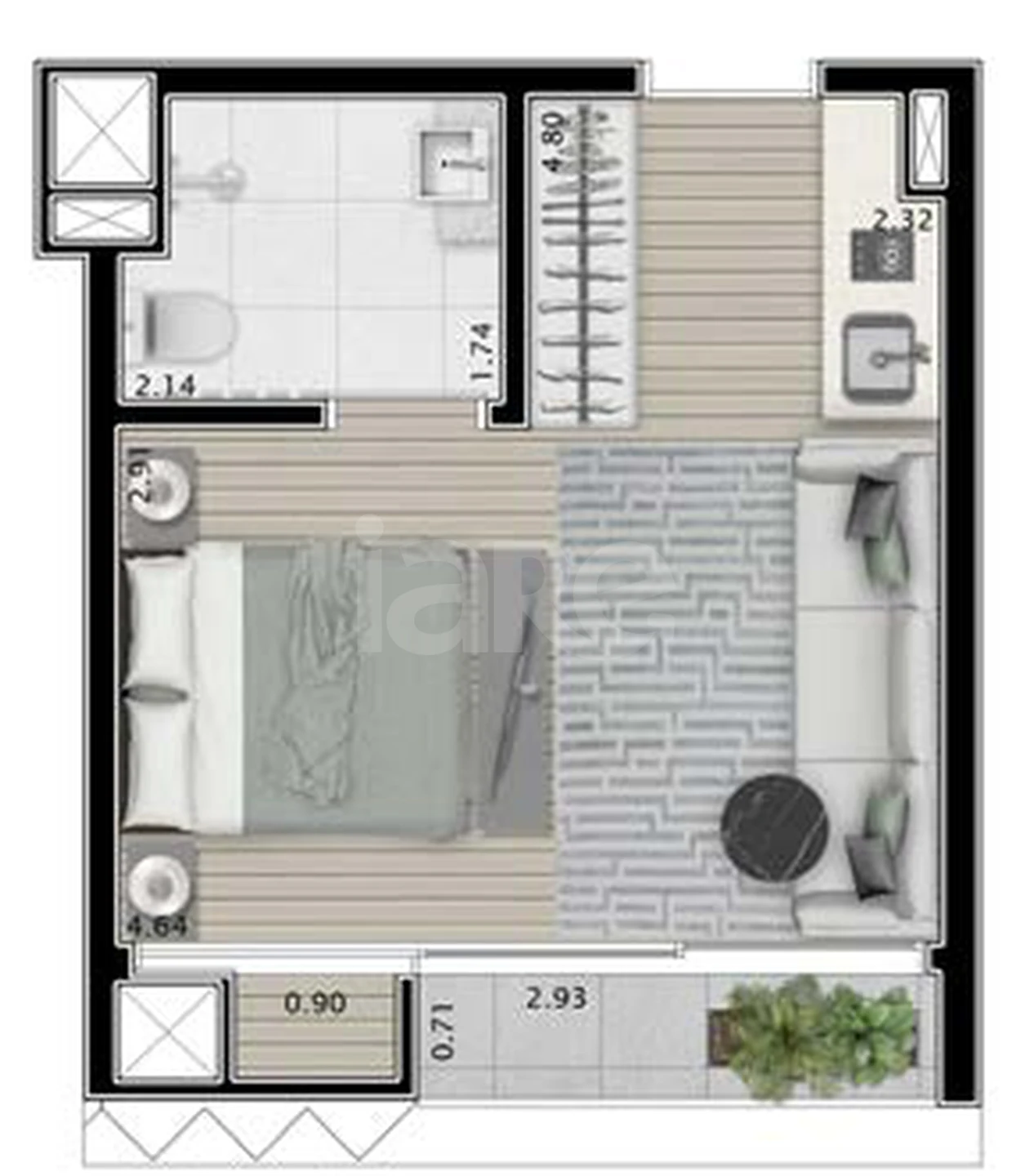 Planta — Studio 27,83 m²