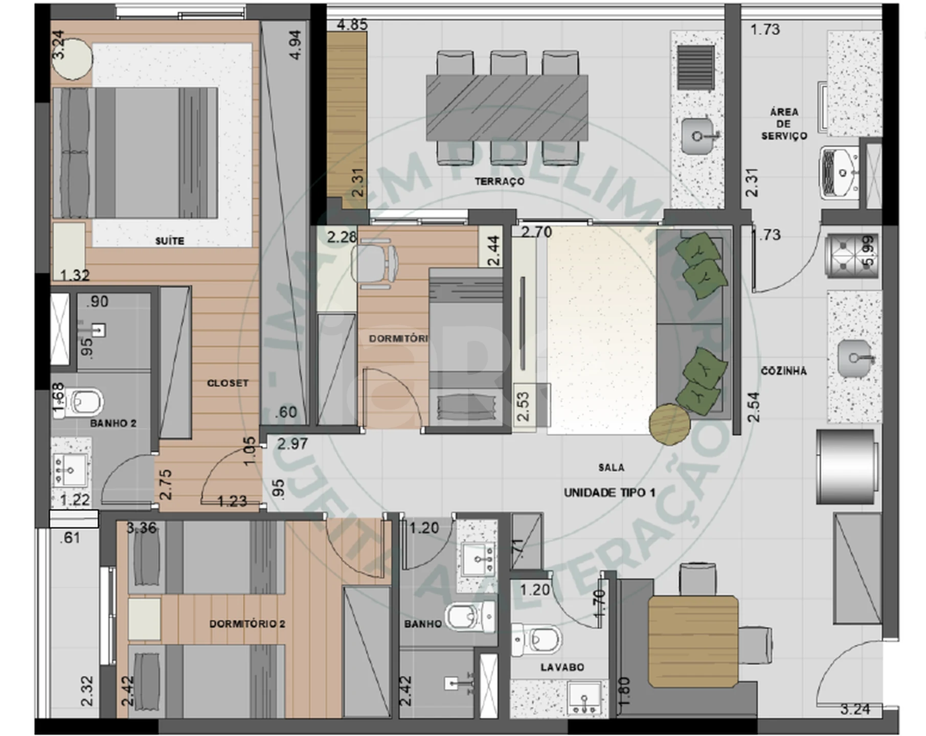 Planta — Apartamento 91,73 m²