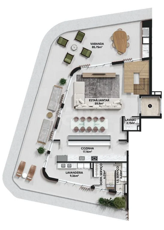 Planta — Cobertura Duplex 316 m² · 1º pavimento