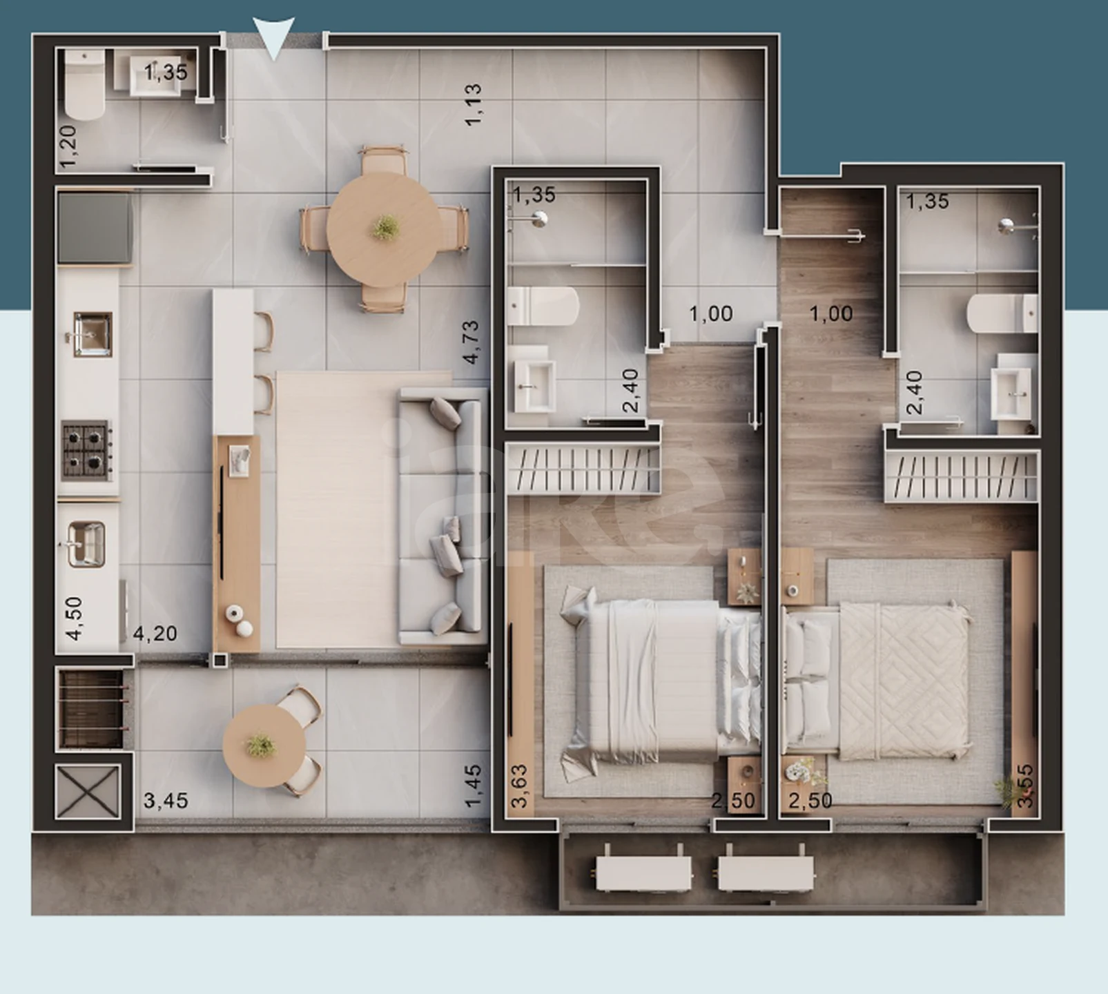 Planta — Apartamento 72,87 m²