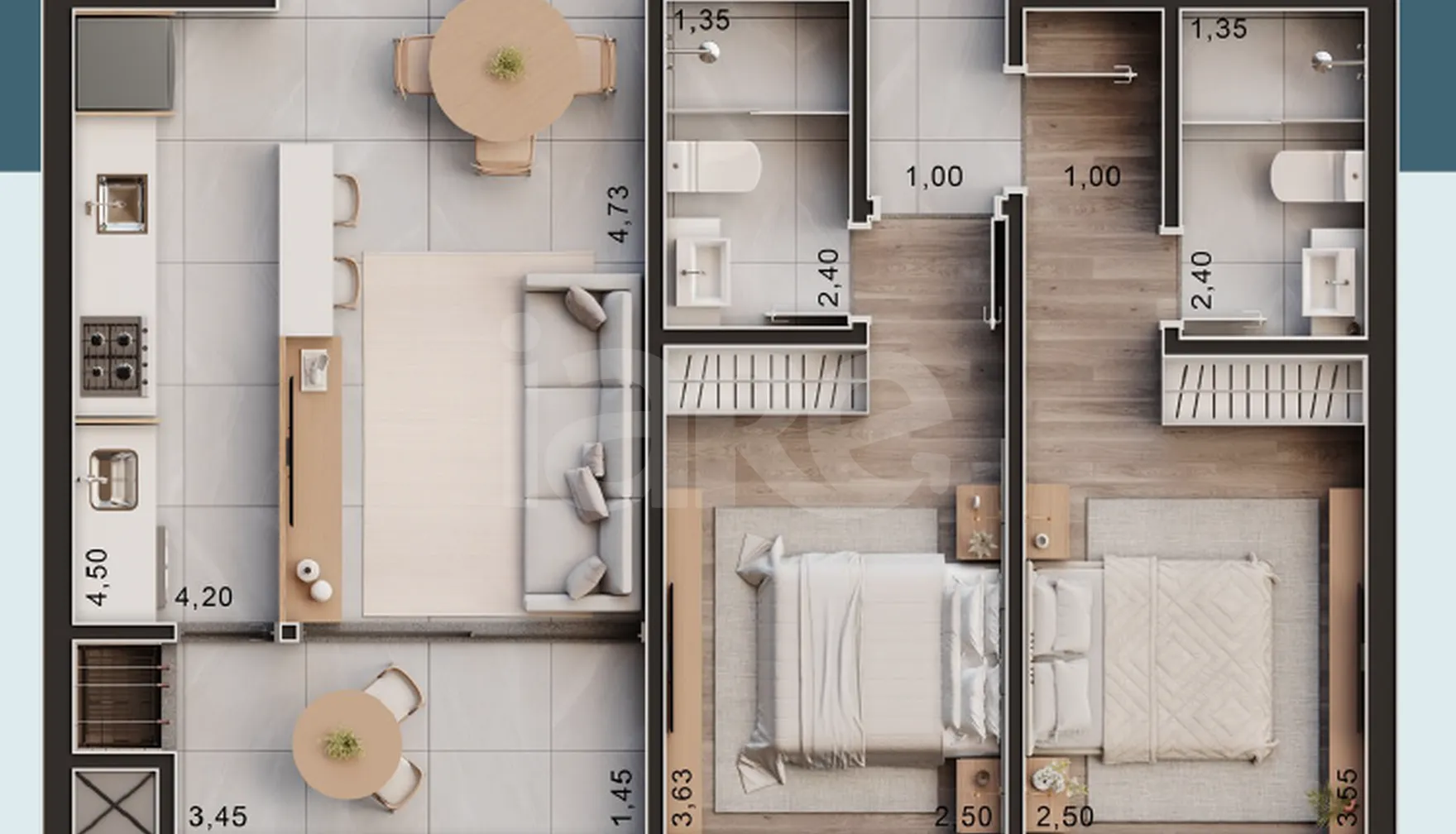 Planta — Apartamento 72,87 m²
