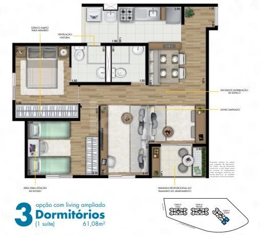 Planta — Apartamento 61,08 m²