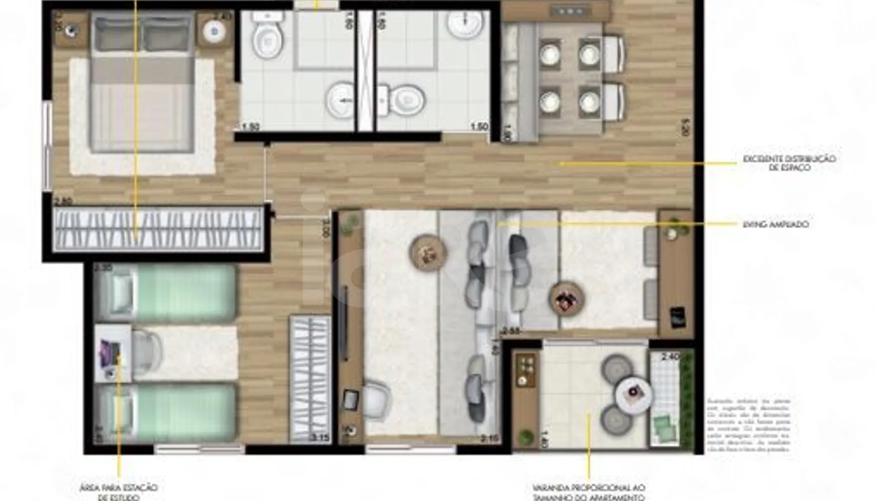 Planta — Apartamento 61,08 m²