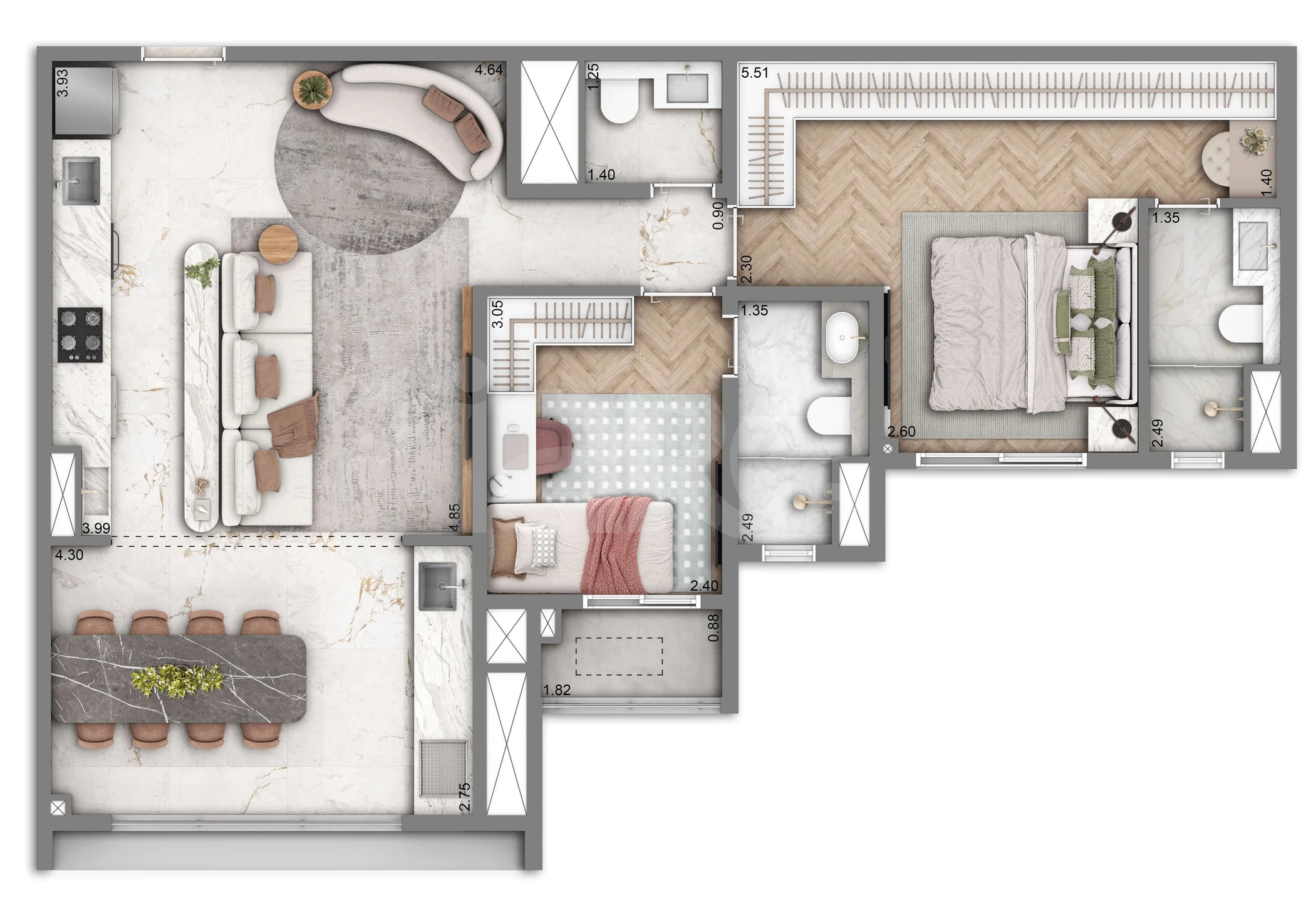 Planta — Apartamento 77,6 m²