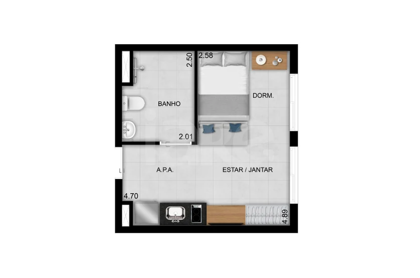 Planta — Studio 26,34 m²