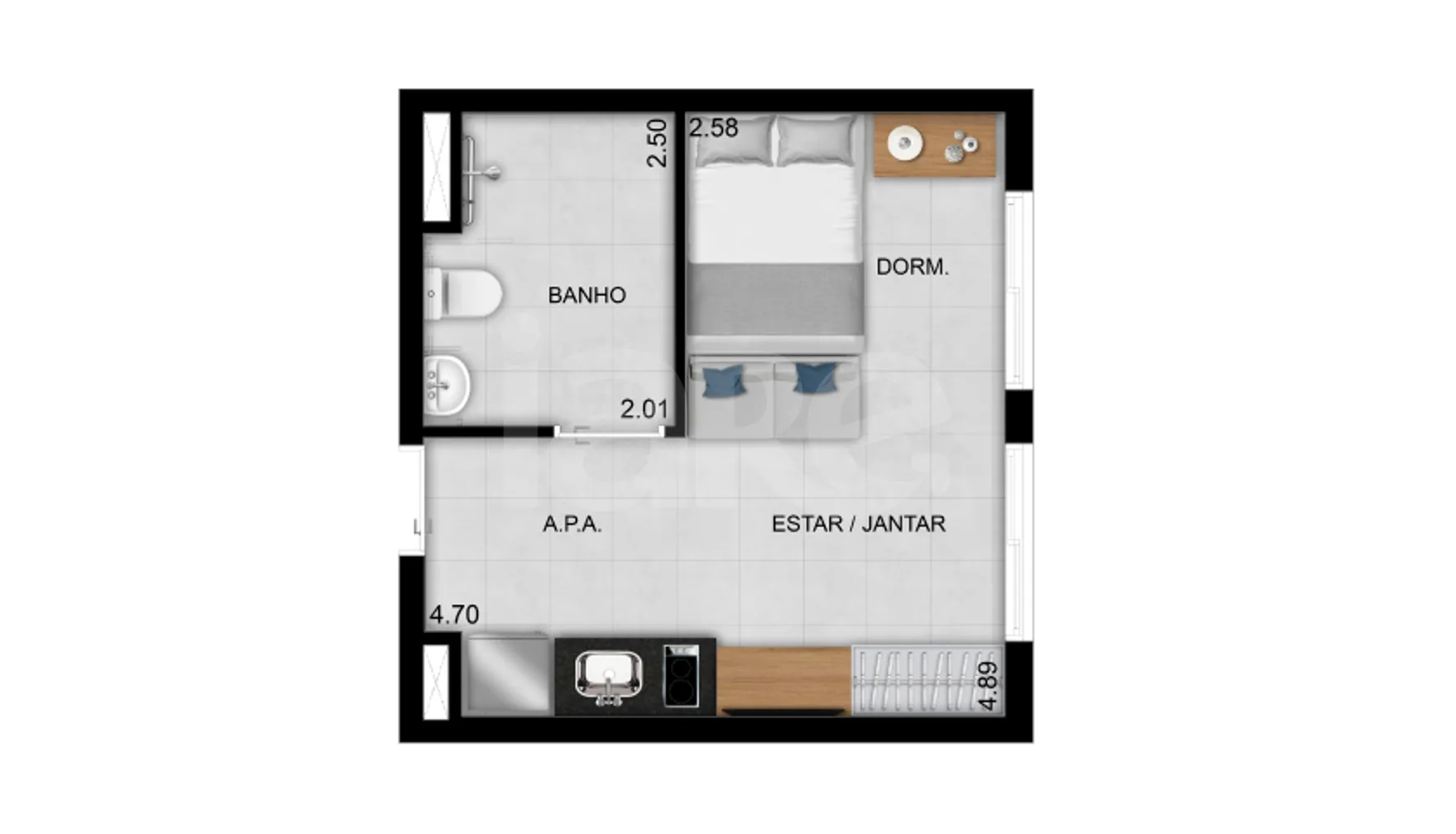 Planta — Studio 26,34 m²