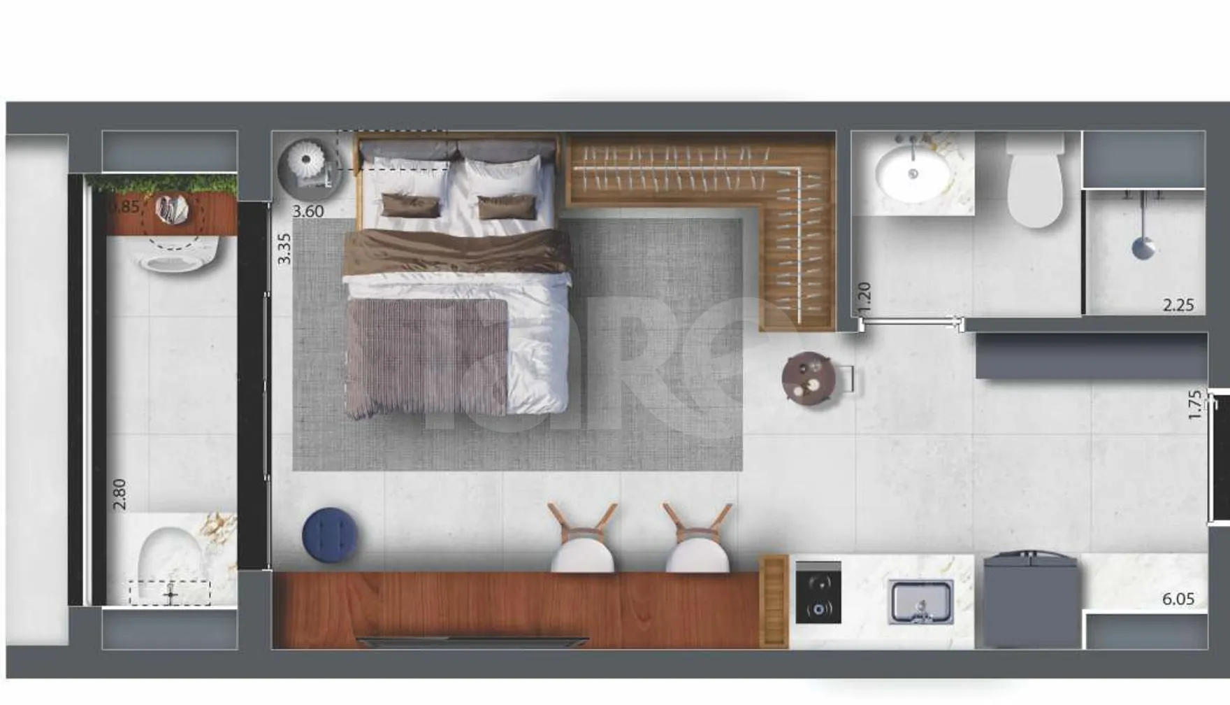Planta — Studio 27,33 m²