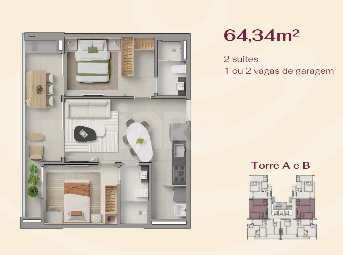 Planta — Apartamento 64 m²