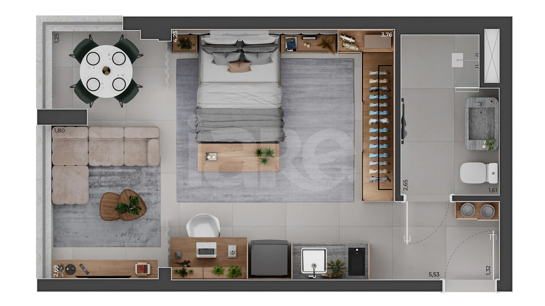 Planta — Studio 36,61 m²