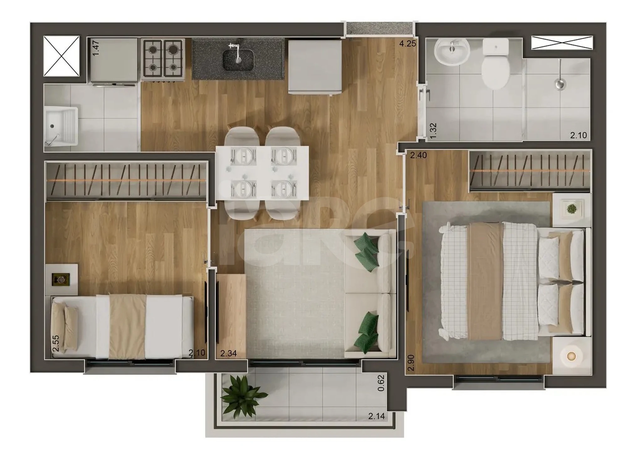 Planta — Apartamento 35,09 m²