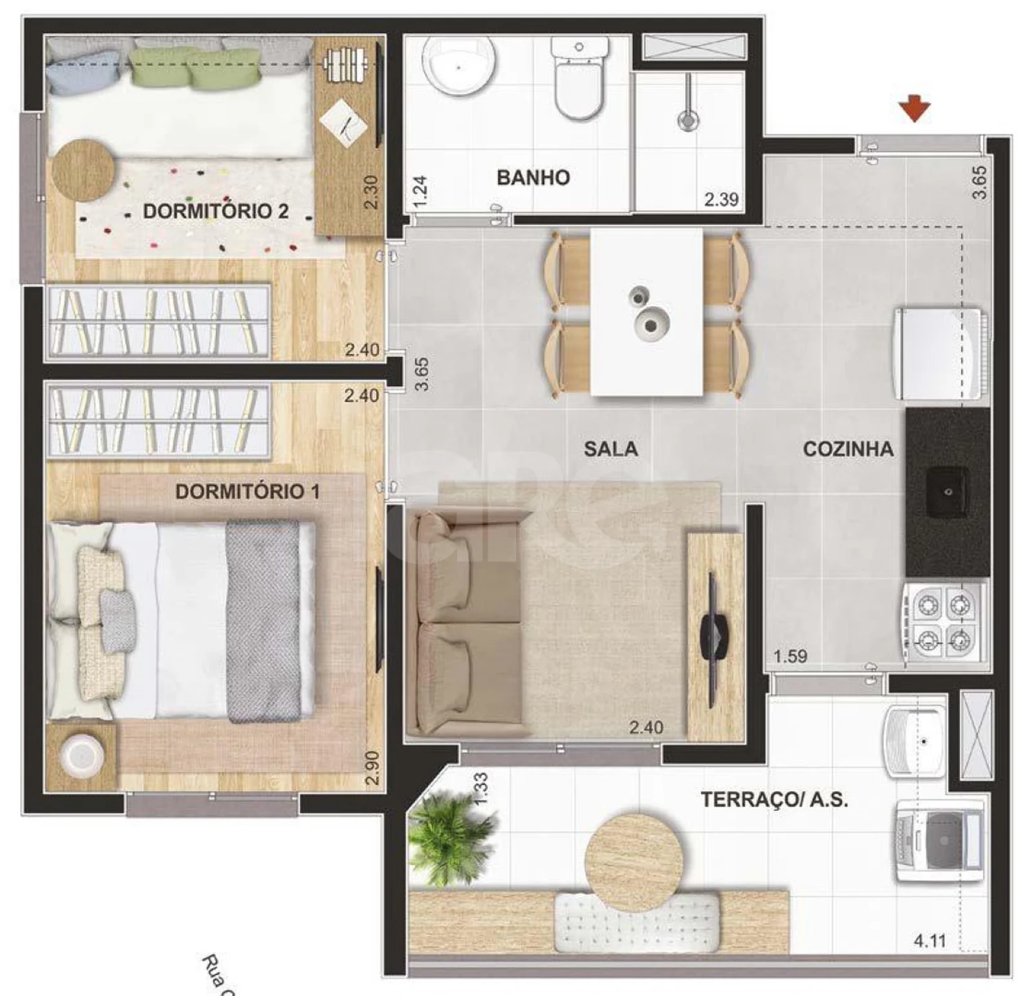 Planta — Apartamento 42,44 m²