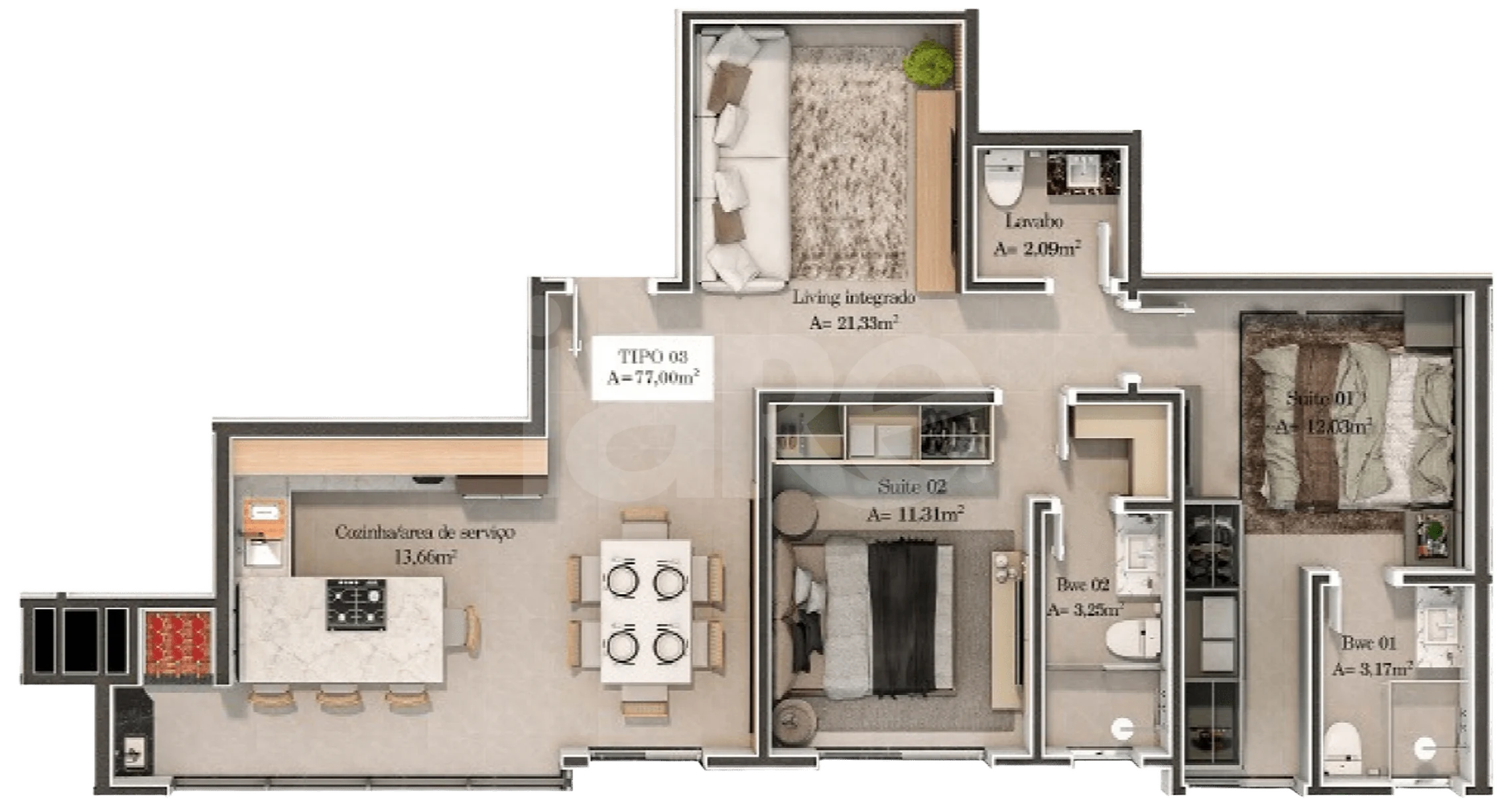 Planta — Apartamento 77 m²
