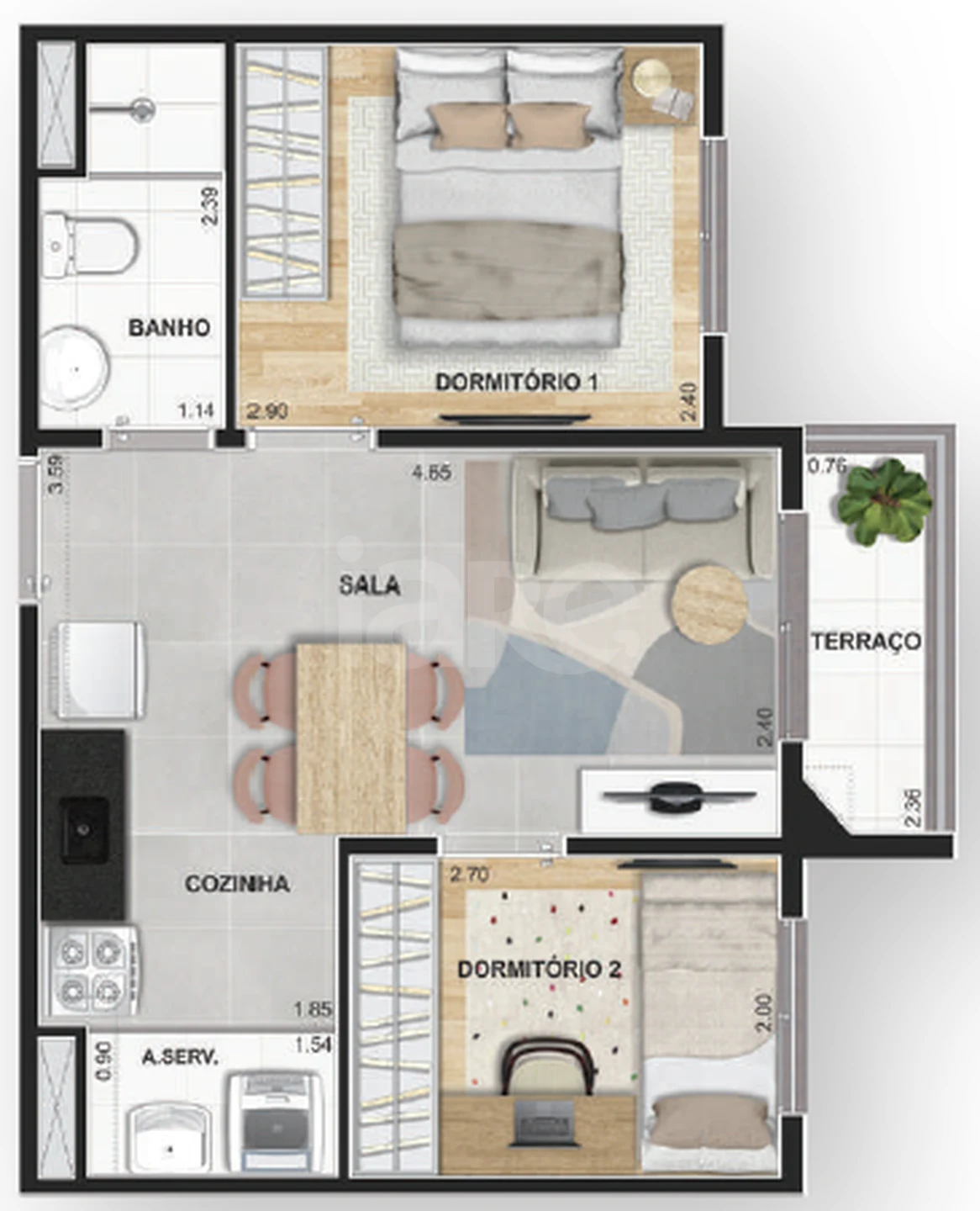 Planta — Apartamento 37 m²