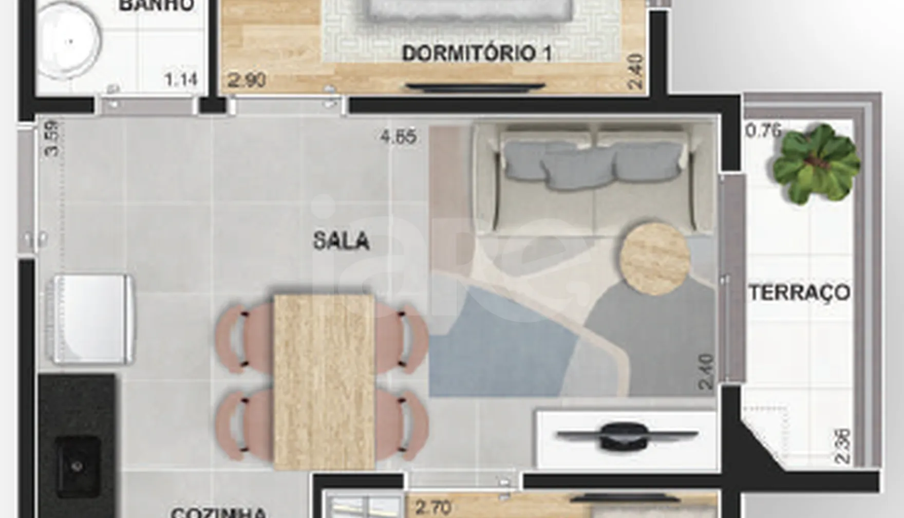 Planta — Apartamento 37 m²