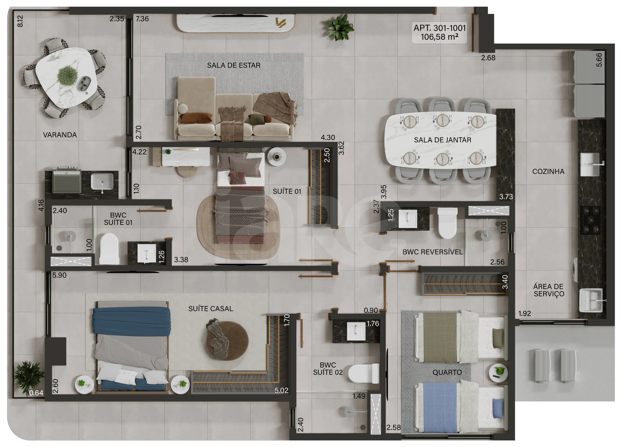Planta — Apartamento 106,58 m²