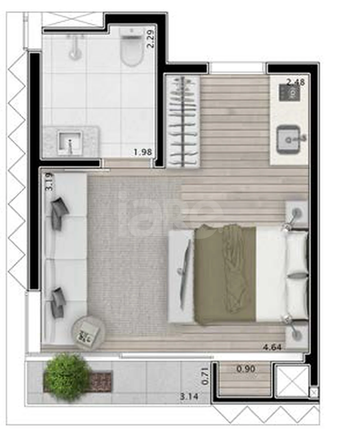 Planta — Studio 31,11 m²