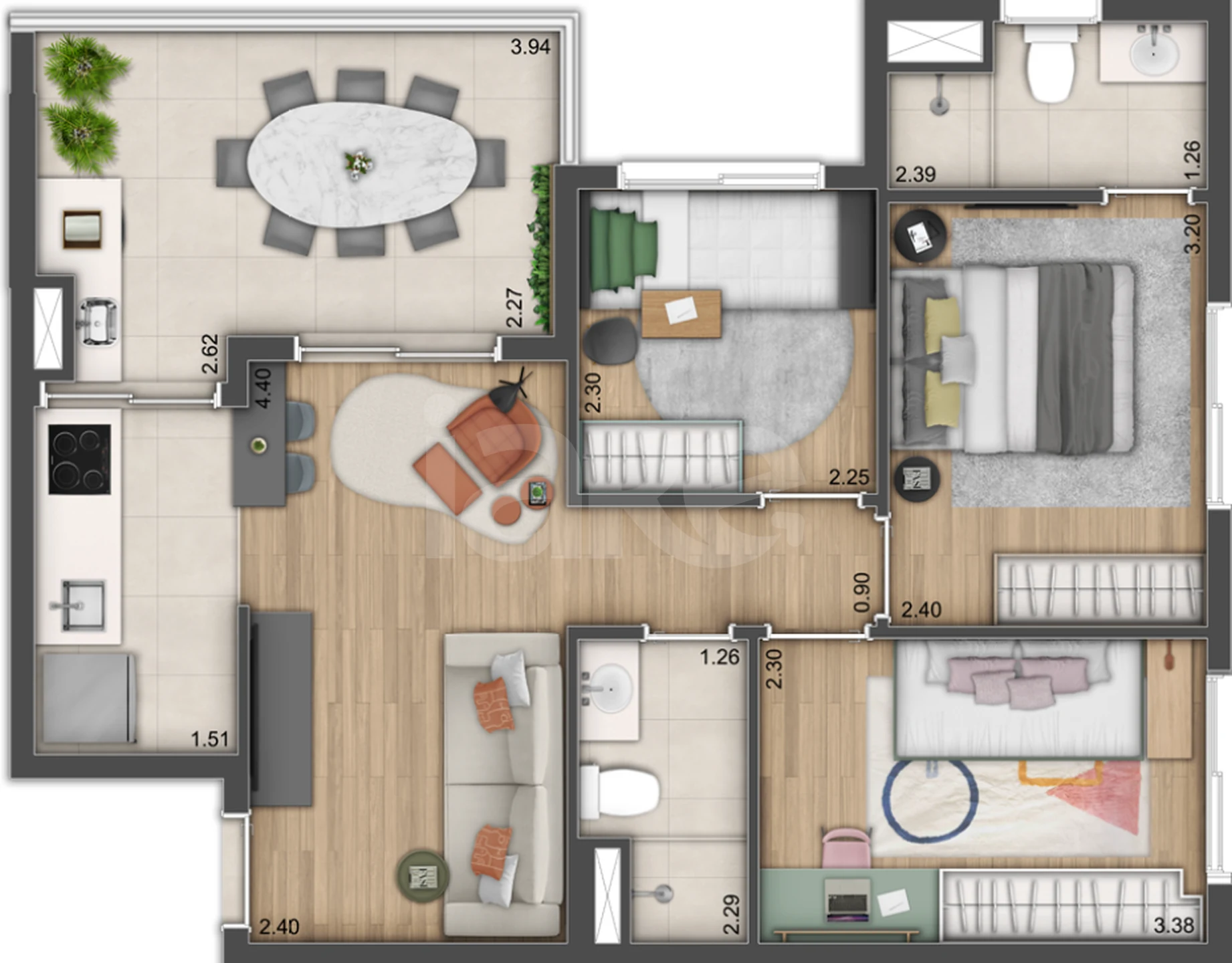 Planta — Apartamento 60,52 m²