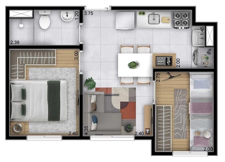 Planta — Apartamento 34,34 m²